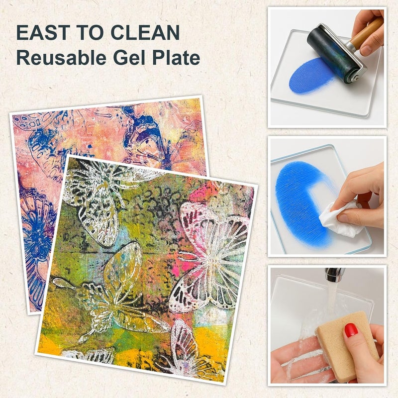 DINGSEN Gel Printing Plate Kit, Complete Printmaking Set with 5” X7” Gel Plate, Brayer, Watercolor Paints, A5 Printmaking Paper, and Essential Tools for Mixed Media Art, Monoprinting, Card Making - Image 2